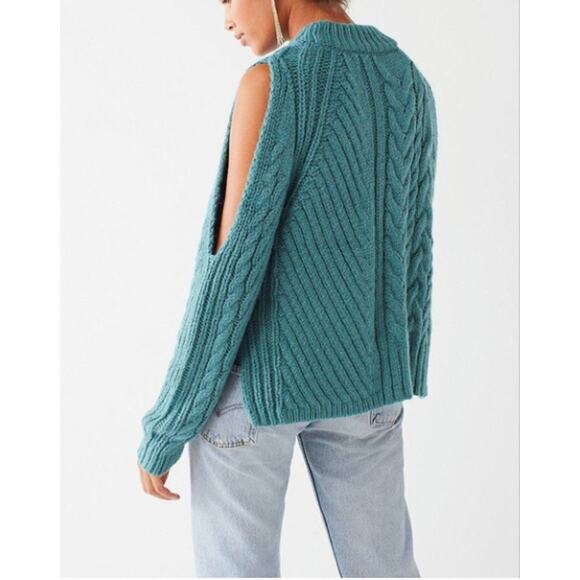 Urban Outfitters NWT Teal Cold Shoulder Cable Knit Sweater L - Picture 4 of 10
